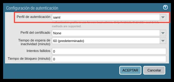 SAML authentication profile in the device settings