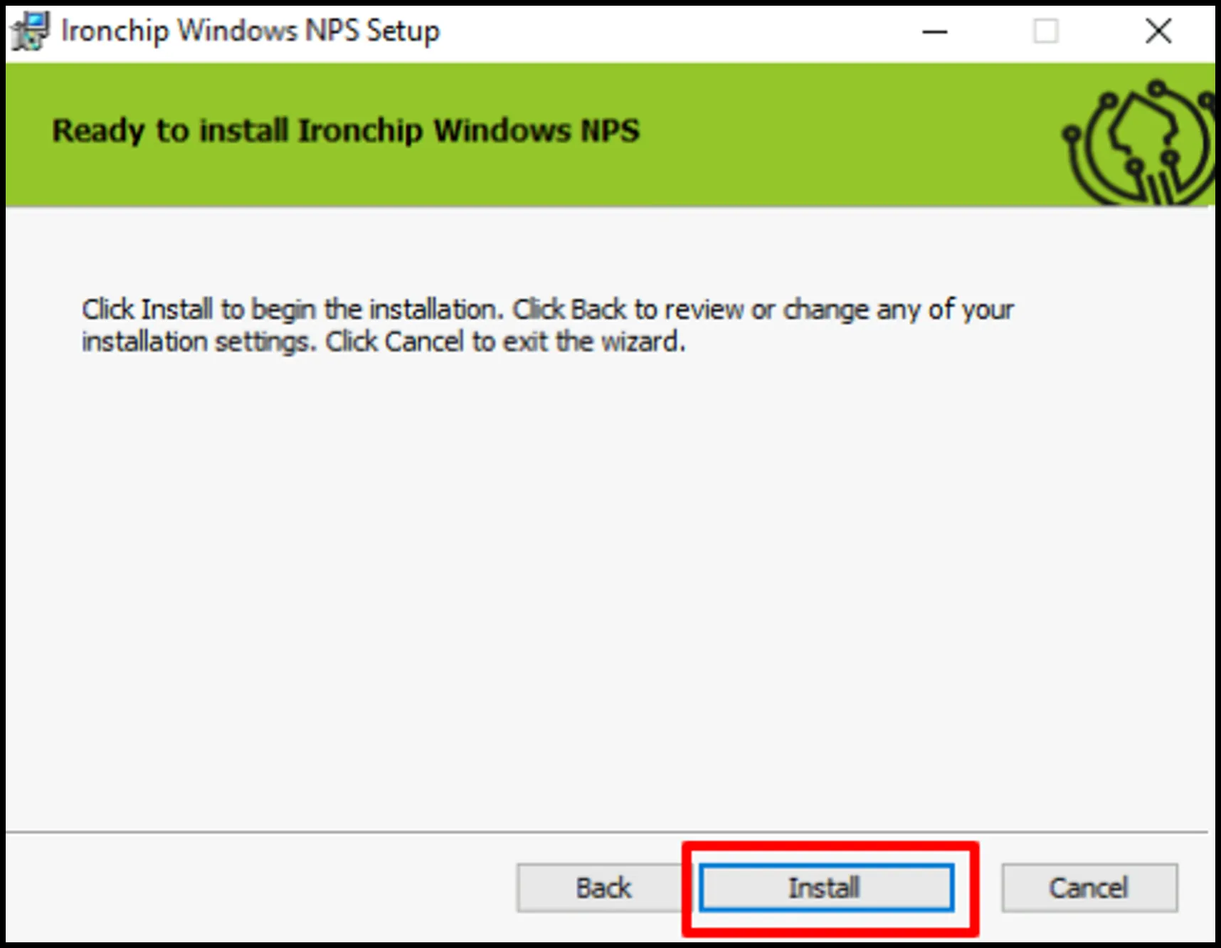 Pantalla de confirmación de la instalación