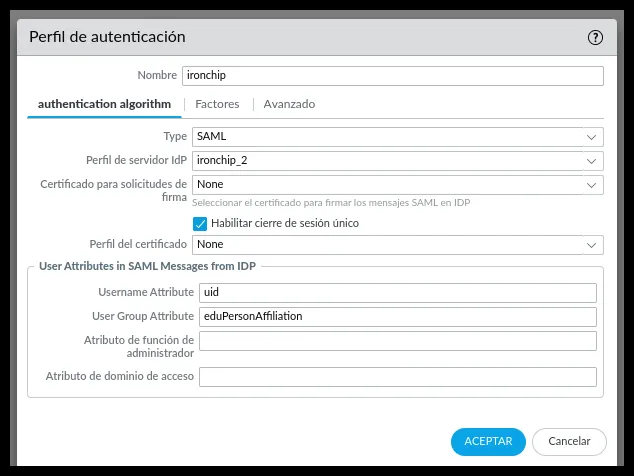 SAML authentication profile parameters