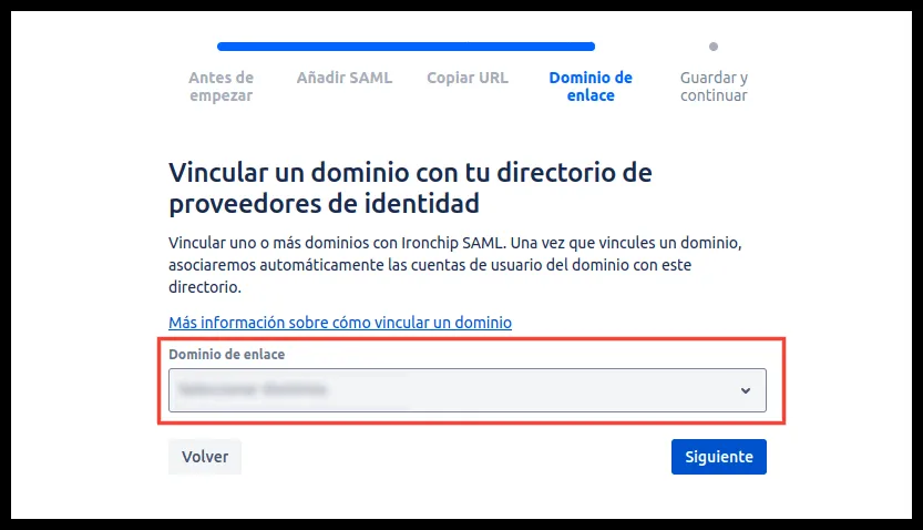 Selección del dominio en Atlassian