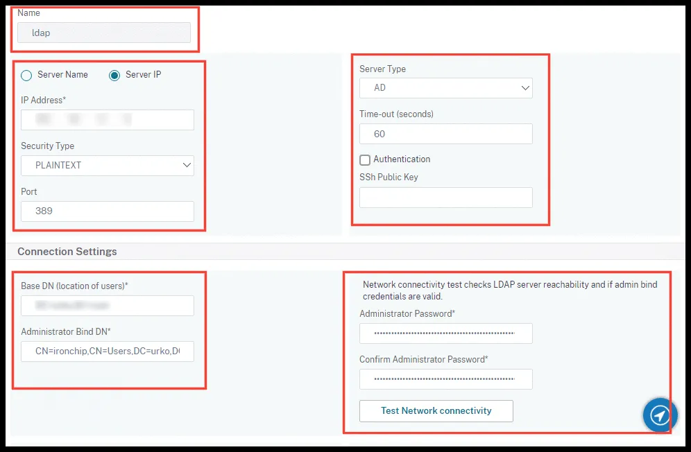 Formulario del servidor LDAP en Citrix