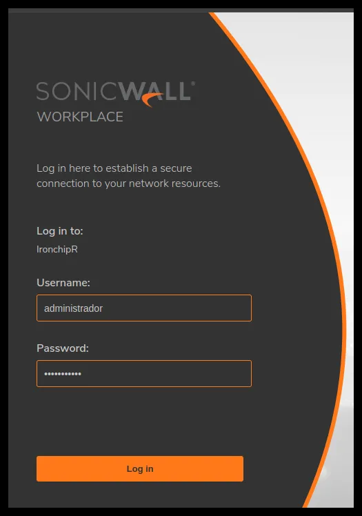 Usuario y contraseña en el inicio de sesión de SonicWall Workplace