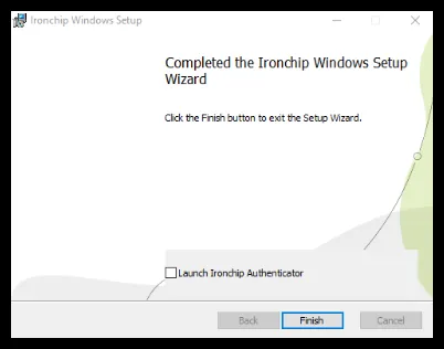 Pantalla final del asistente de instalación con el botón Finish