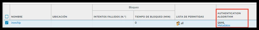 Metadata link of the profile in the list of authentication profiles