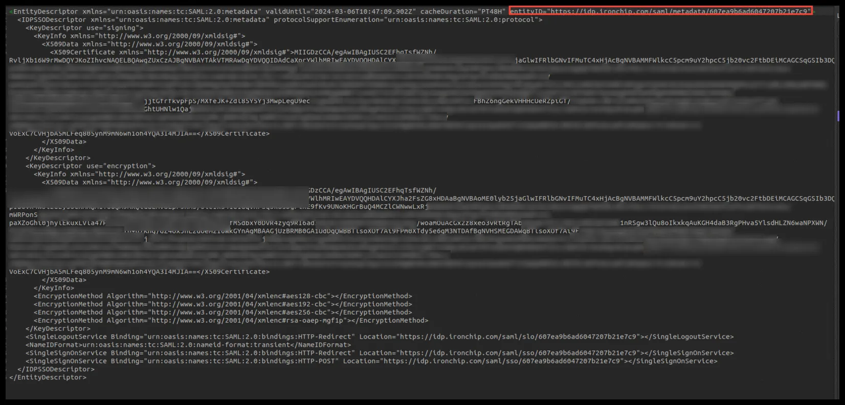 entityID inside the Ironchip metadata file