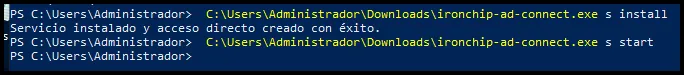Install and start commands for the service in PowerShell