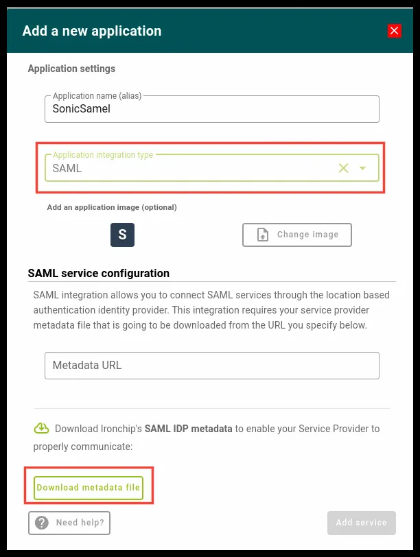 Descarga del archivo de metadatos de la aplicación SAML