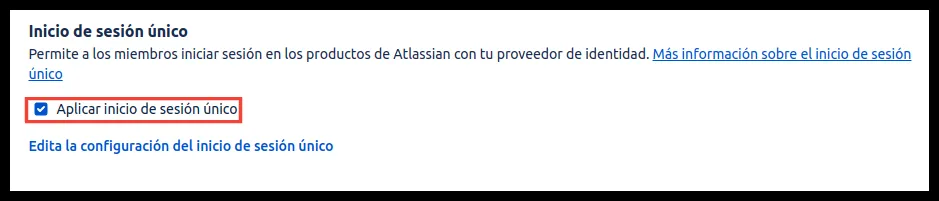 Casilla Aplicar inicio de sesión único en la política