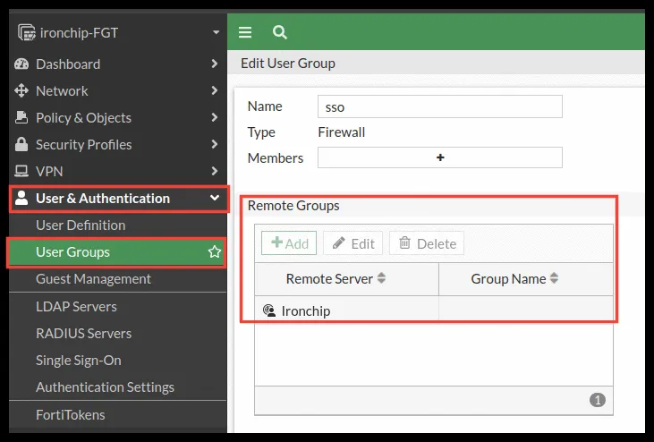Grupo de usuarios con la configuración de SSO como miembro