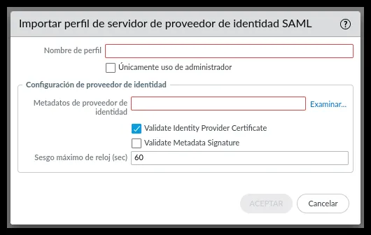 Import SAML Identity Provider Server Profile window