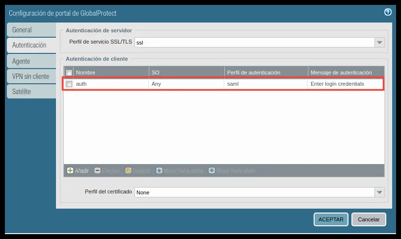 Portal client authentication with the SAML profile