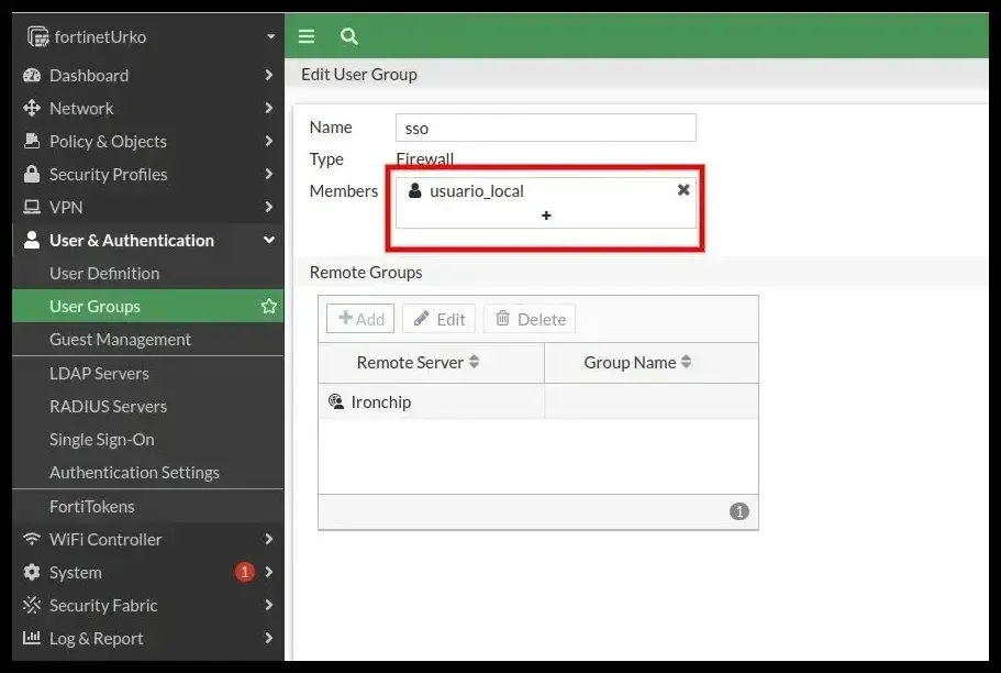 Usuarios locales añadidos al grupo de SAML