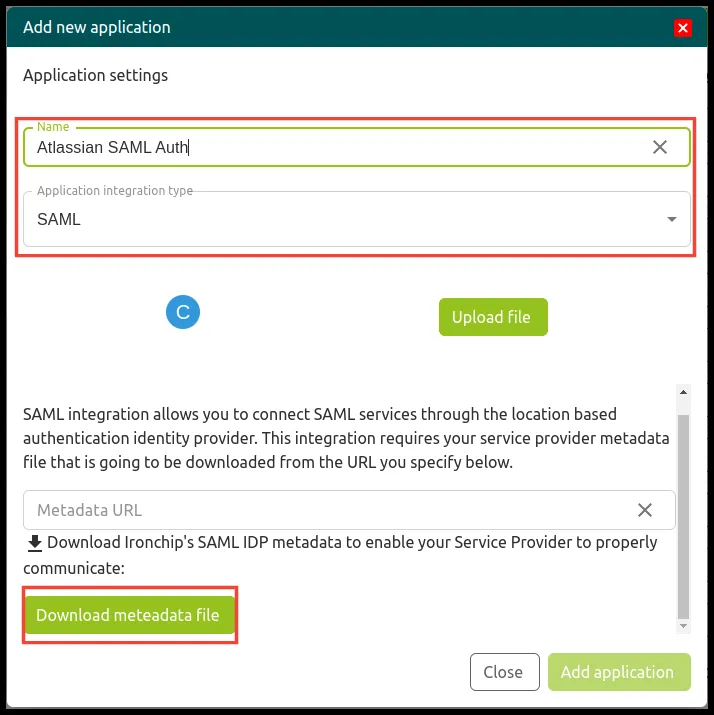 Selección del tipo SAML y descarga de los metadatos