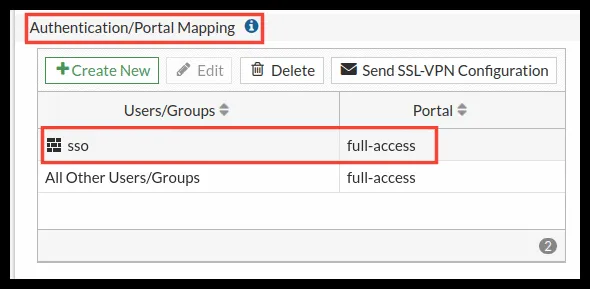 Grupo añadido en Authentication/Portal Mapping