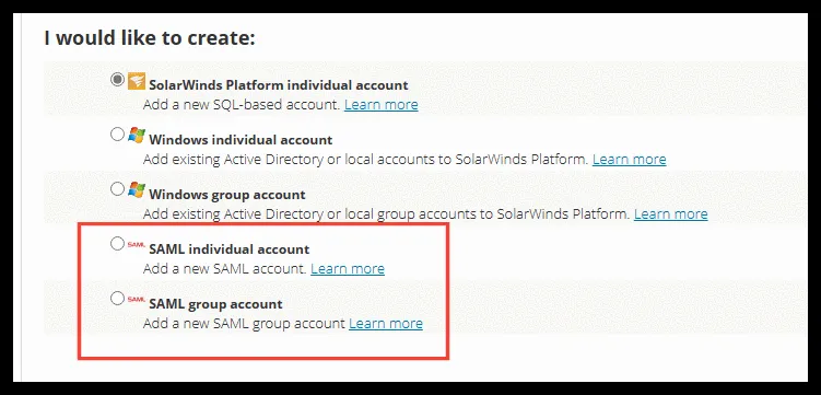 Creating the SAML-type account