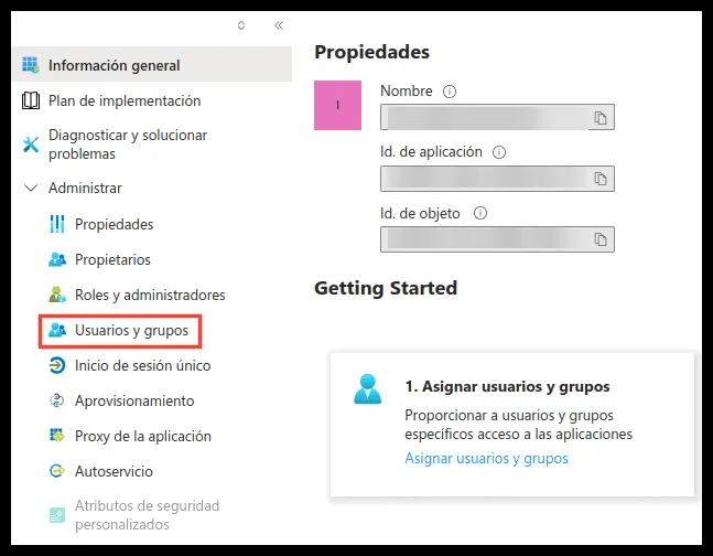 Users and groups menu of the application