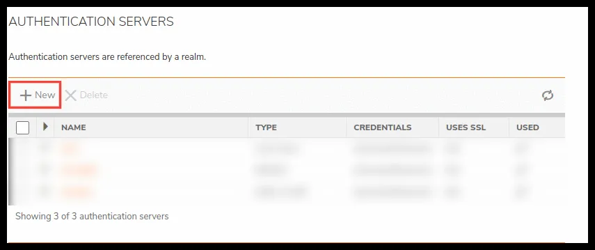 Botón New en Authentication Servers
