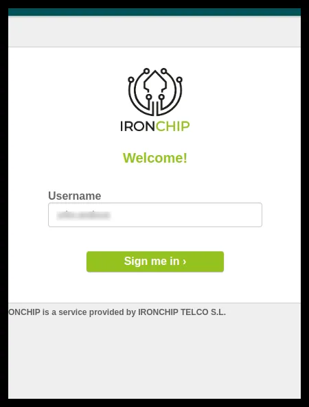 Pestaña de Ironchip para introducir el nombre de usuario