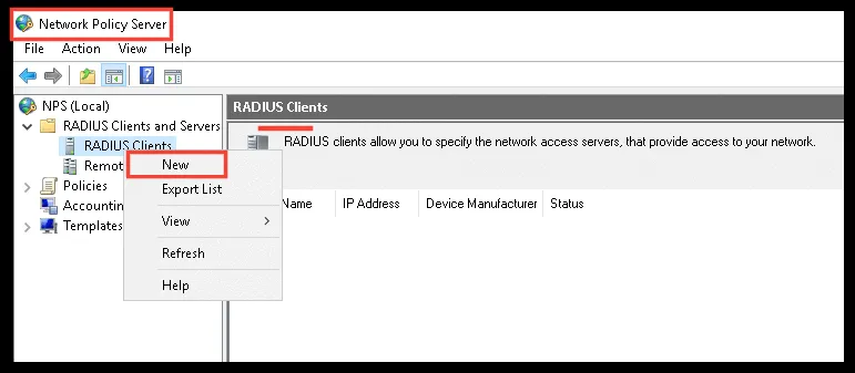Creación de un cliente RADIUS en NPS