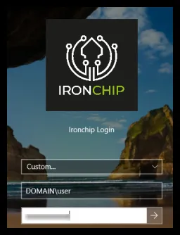 Pantalla Ironchip Login de Windows con el desplegable de usuario y los campos de usuario y contraseña