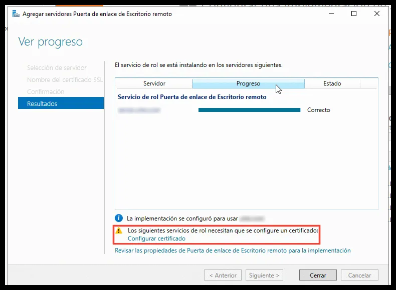 Configuración del certificado de RD Gateway