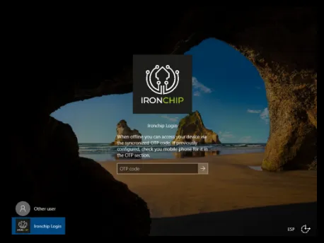 Pantalla Ironchip Login de Windows sin conexión, con el campo OTP code