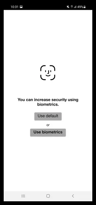 Pantalla de la aplicación para elegir si se usa biometría