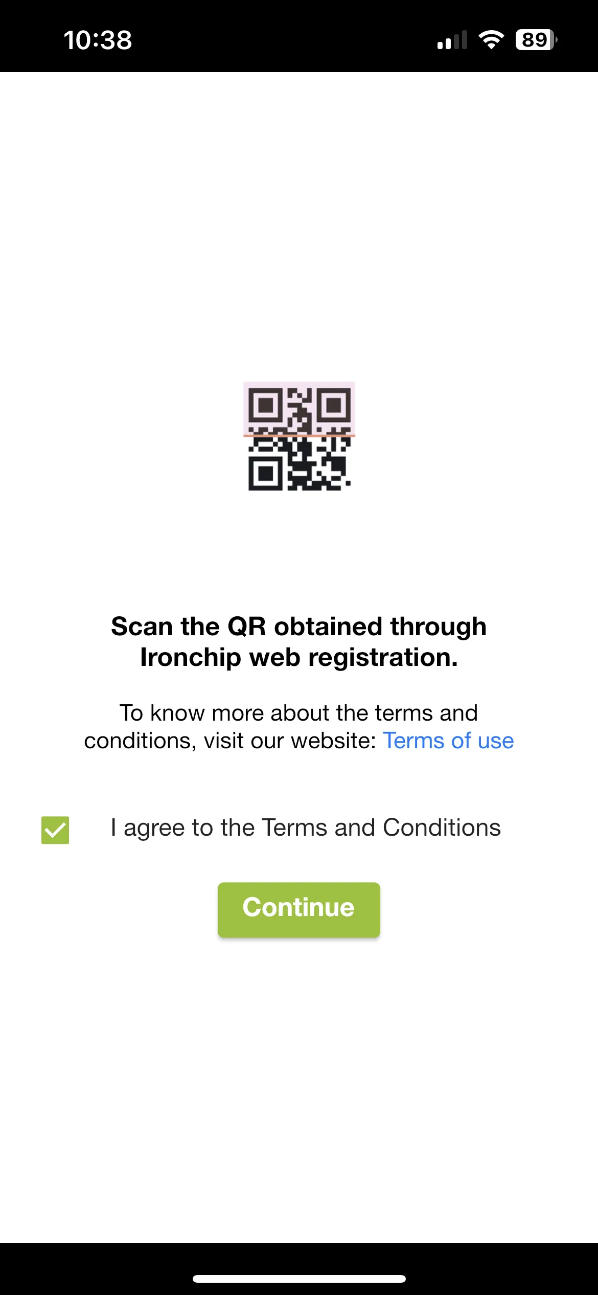 Ironchip app scanning the recovery QR code