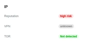 IP block in the console with Reputation, VPN, and TOR