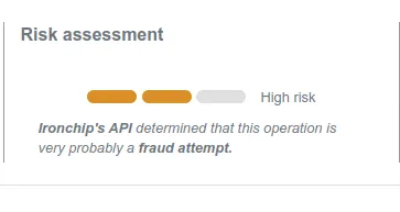 Risk assessment block in the console showing the High risk level and the assessment summary