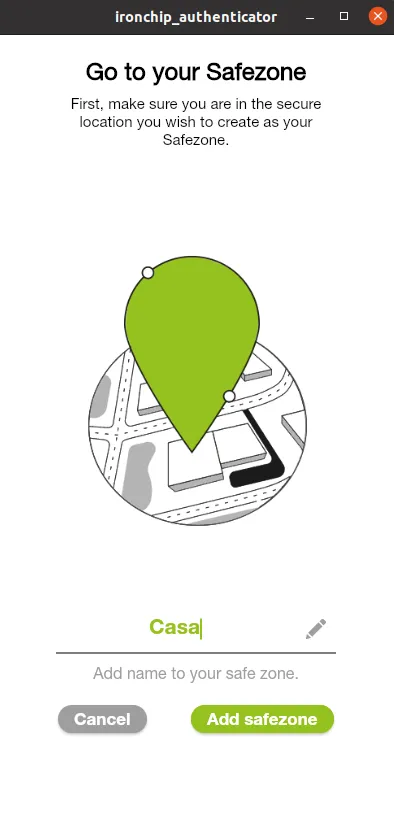 Form for naming the safe zone, with the button to add it