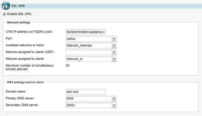 Ventana SSL VPN con Enable SSL VPN marcado
