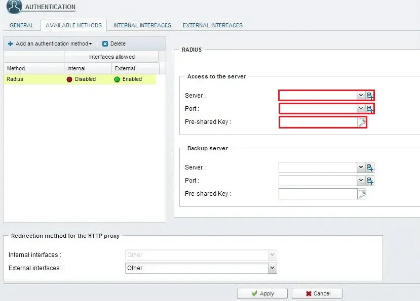 Configuración de RADIUS en Stormshield con Server, Port y Pre-shared Key