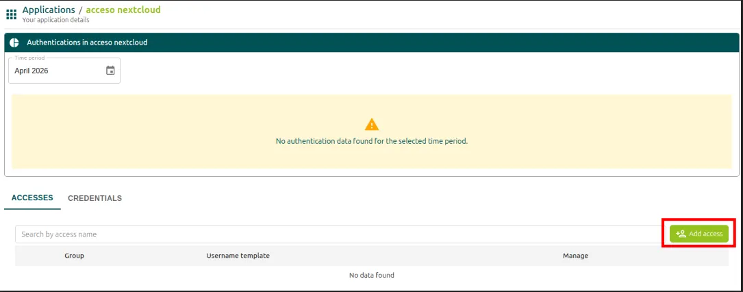 Botón Add Access de la aplicación