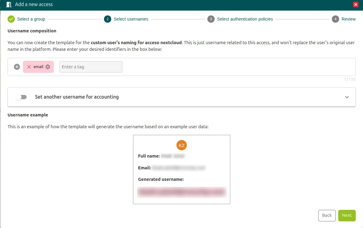 Paso Select usernames con la etiqueta email como nombre de usuario