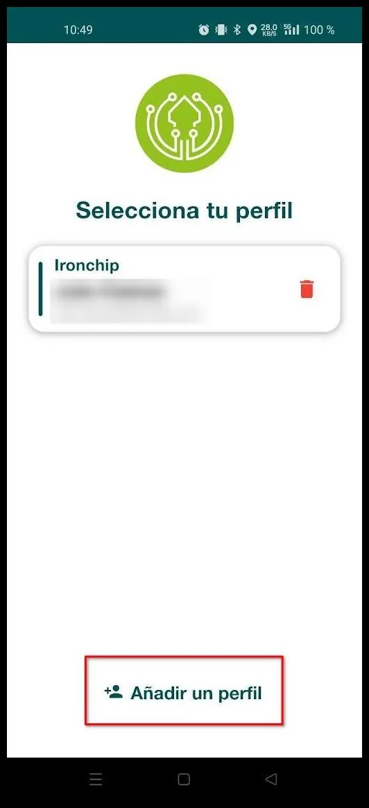 Pantalla Selecciona tu perfil con el botón Añadir un perfil