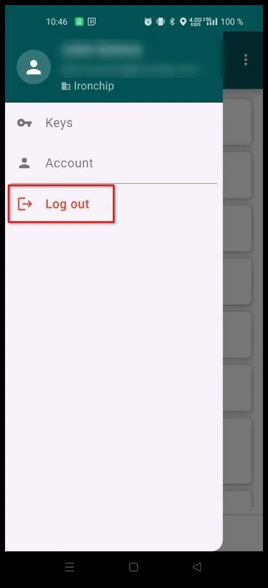 Opción Log out del menú de la app