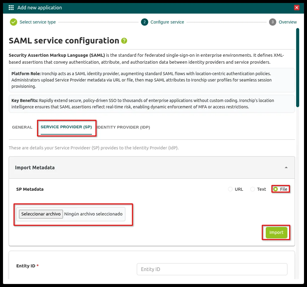 Importación de los metadatos de FortiWeb en la aplicación de Ironchip