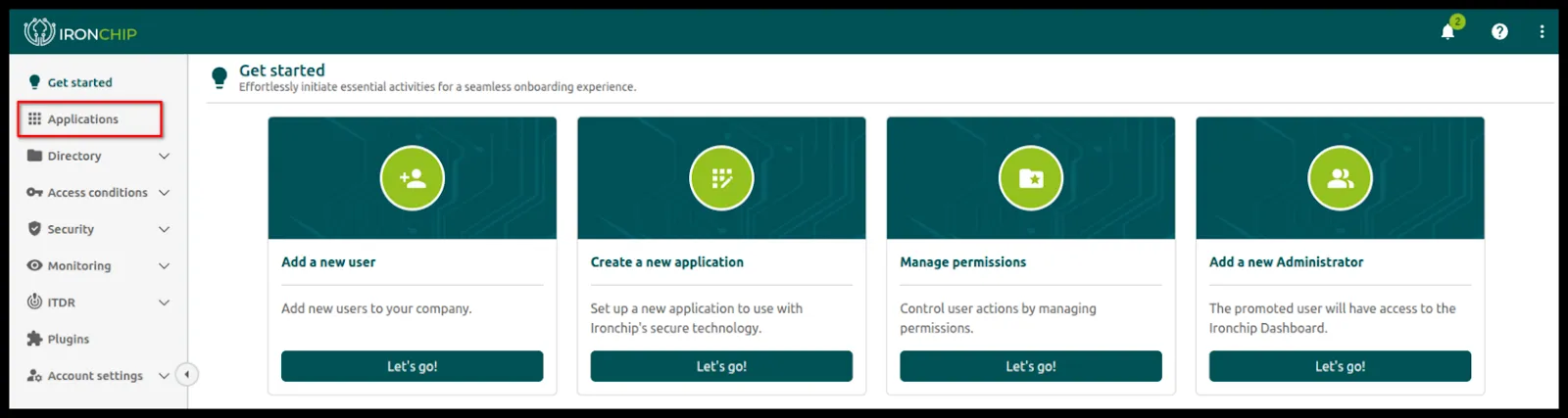 Apartado Applications de la consola de Ironchip
