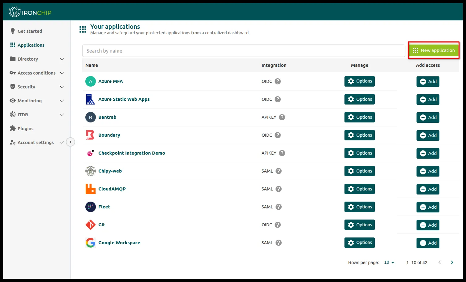 Botón New Application