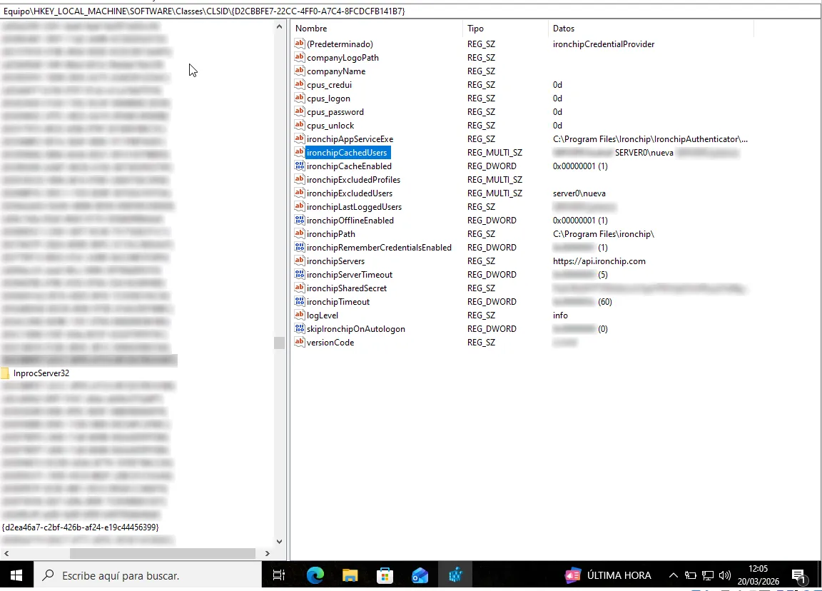 Clave del registro de Ironchip Windows Logon en el editor