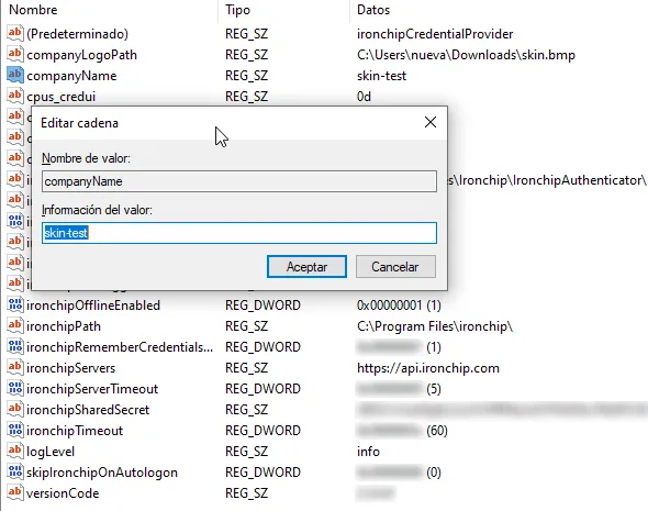 Valor companyName con el nombre de la empresa