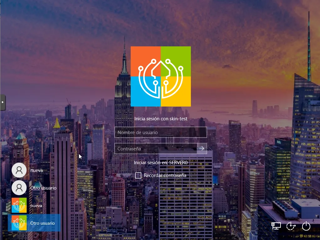 Pantalla de inicio de sesión de Windows con el logotipo y el nombre de la empresa