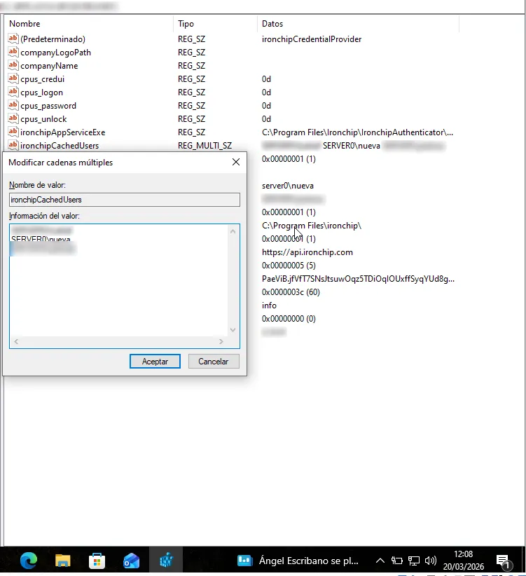 Valor ironchipCachedUsers en el registro