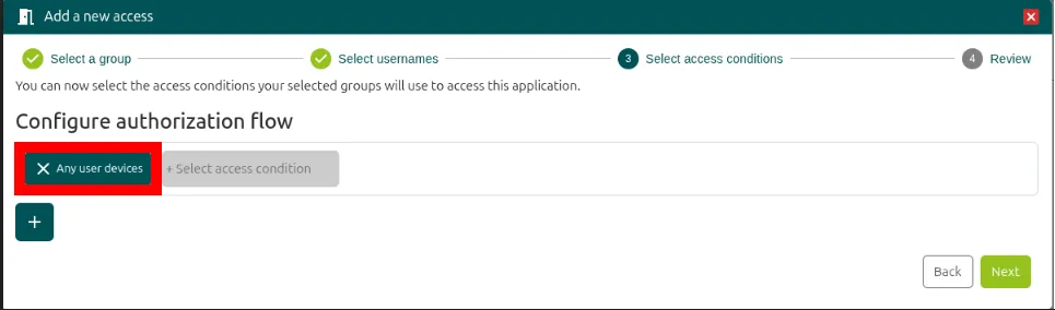 Condiciones de acceso del usuario