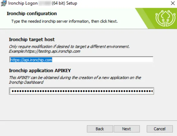 Pantalla de entorno y API key