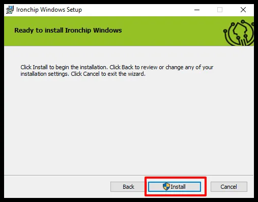 Pantalla de confirmación para iniciar la instalación