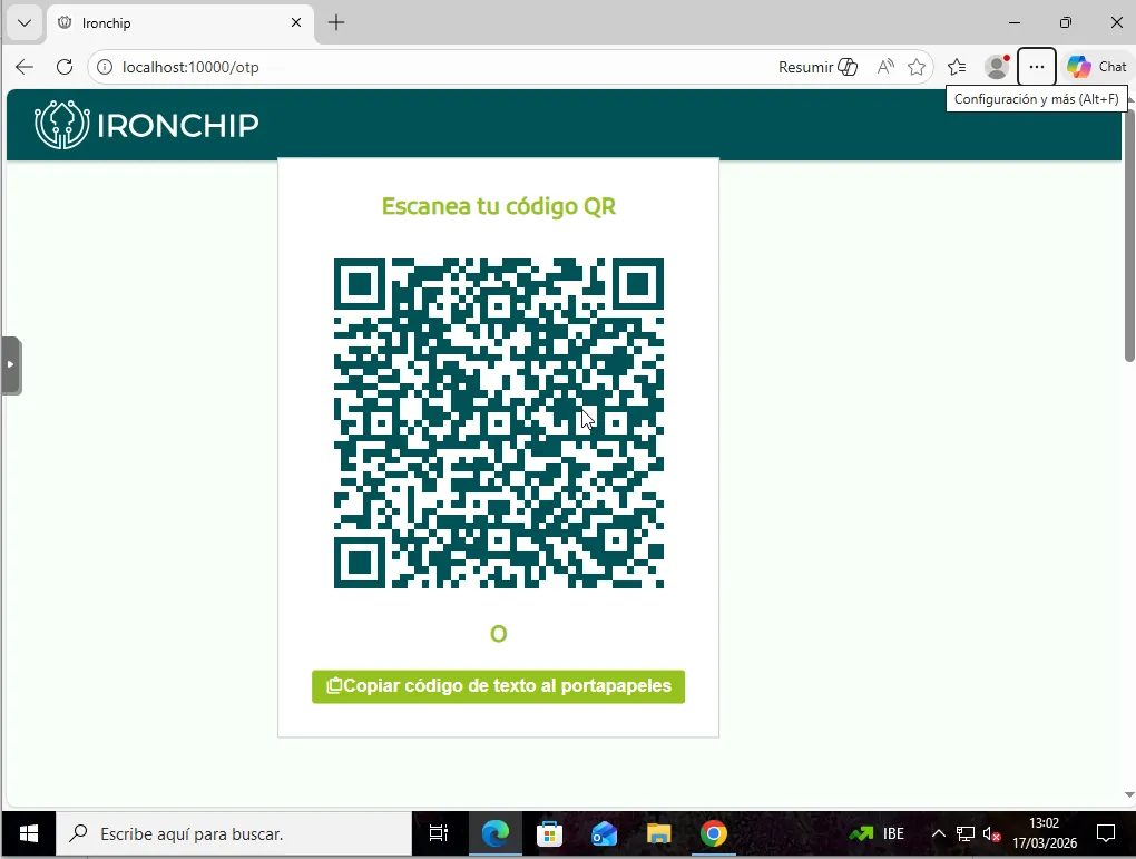 Código QR y código manual para el OTP sin conexión