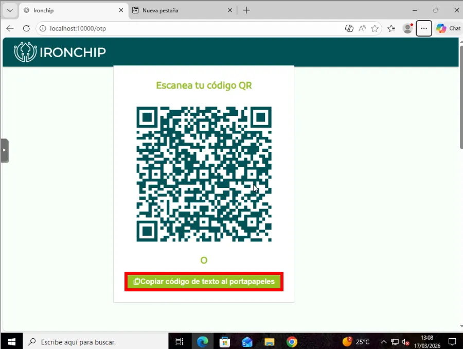 Botón para copiar el código de texto al portapapeles