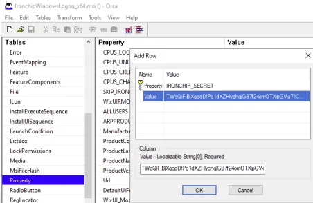 Fila IRONCHIP_SECRET con la API key como valor